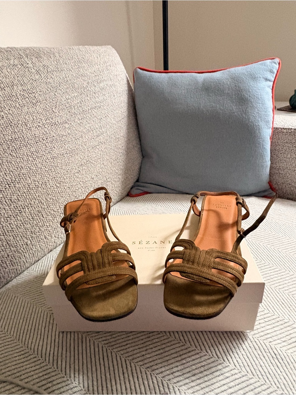Sézane Olive Green Suede Strappy Slingback Sandals